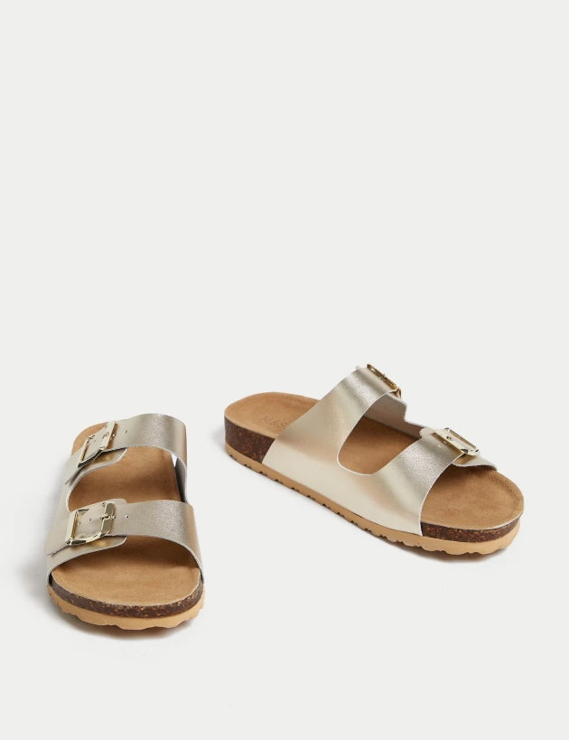 M&S Collection Leather Buckle Footbed Mules