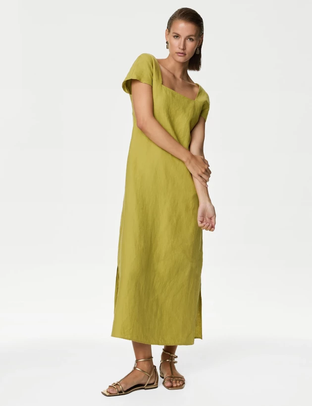 Autograph Pure Irish Linen Square Neck Midaxi Dress
