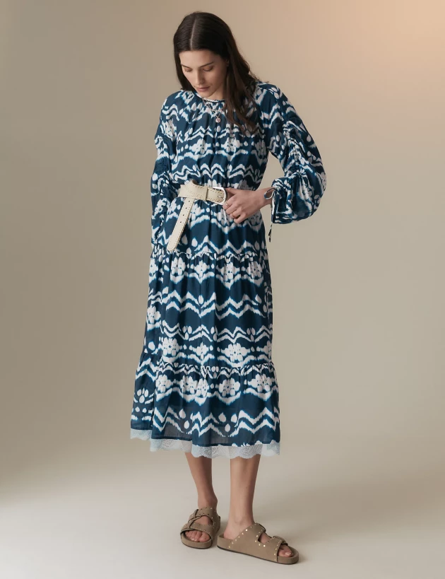 Per Una Cupro Blend Printed Midi Waisted Dress