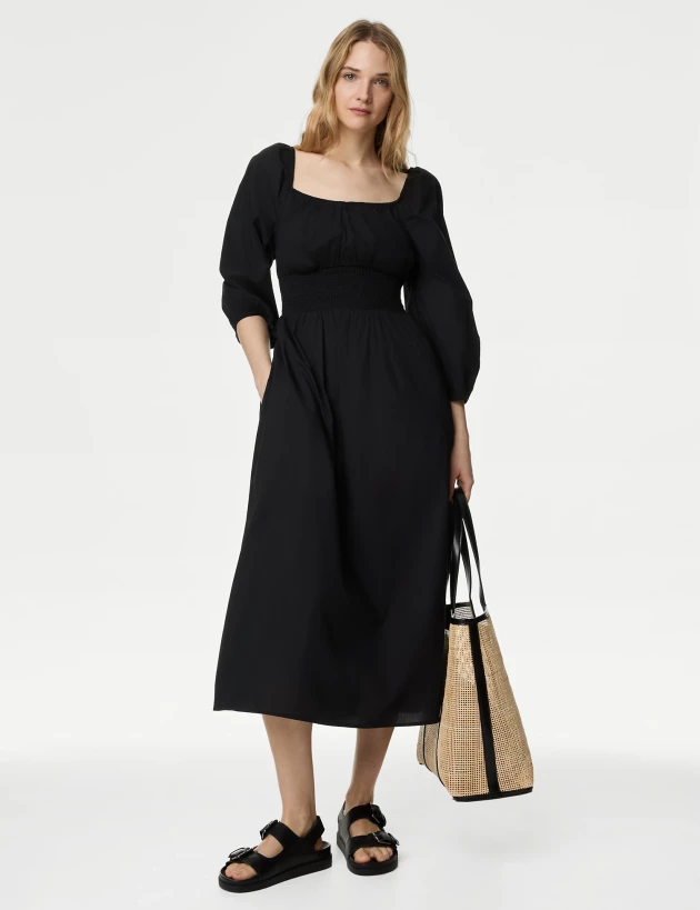 M&S Collection Pure Cotton Square Neck Midaxi Dress