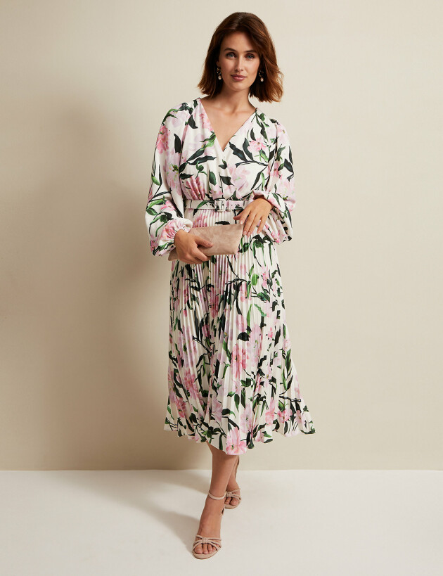 Phase Eight Floral V-Neck Pleated Midi Wrap Dress