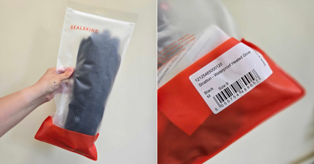 SealSkinz Stratton heated glove packaging showing size medium label