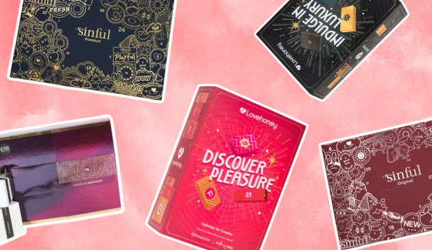 A collage of sex toy Advent calendars for 2025