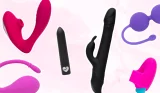 A collage of Lovehoney sex toys against a pink background
