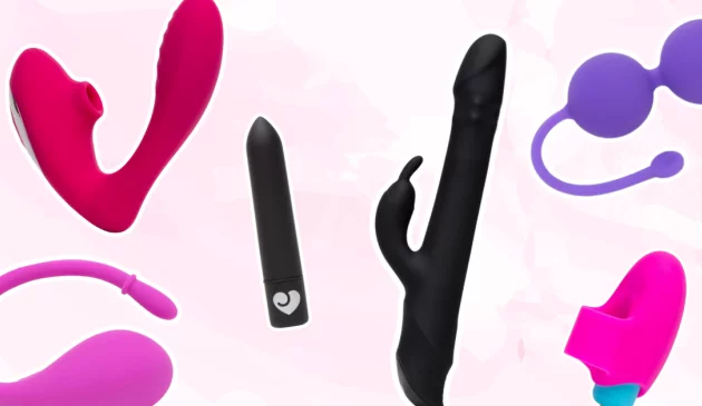 A collage of Lovehoney sex toys against a pink background