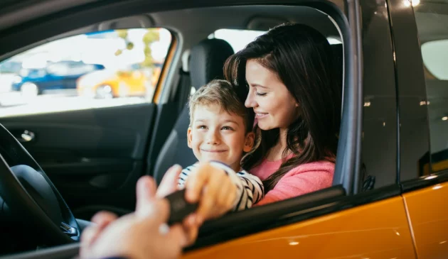 Mother and child in car