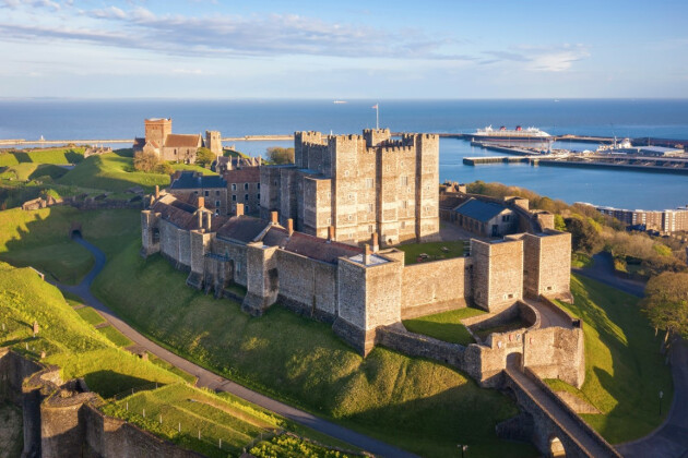 A birds eye view of Dover Castle, Dover, Kent in the sunshine