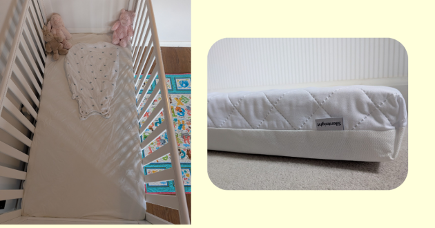 Silent nights safe nights cot mattress inside Ickle Bubba Snowdon cot bed