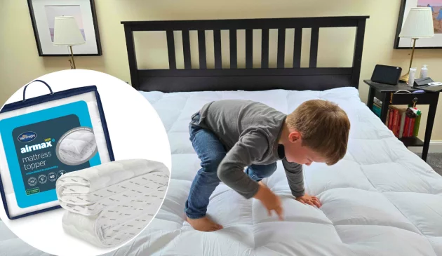 A child jumps on the Silentnight Airmax 1000 mattress topper during testing