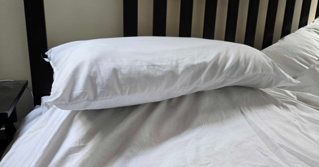 The Silentnight Anti-Snore pillow out of a pillowcase