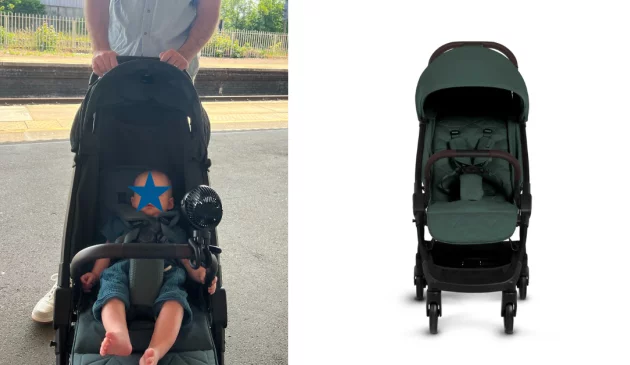 father pushing child in Silver Cross Clic 2