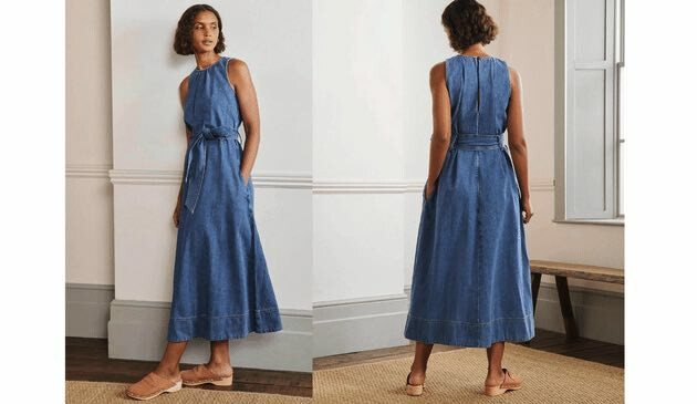 sleeveless midi denim dress
