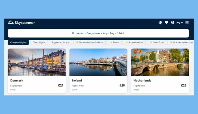 Skyscanner's Explore feature for cheap flights