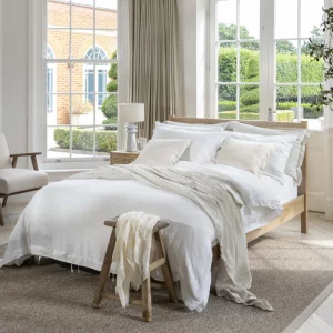 Soak and Sleep Luxury French Linen Bedding and Bed Sheets on a double bed in a relaxed linen-look bedroom