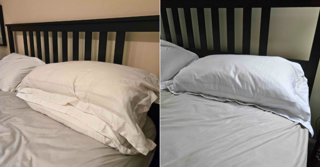 A side by side view of Soak & Sleep pillows showing two stacked and just one alone