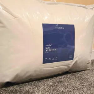 A picture of Soak & Sleep's soft as down pillows in their carry case