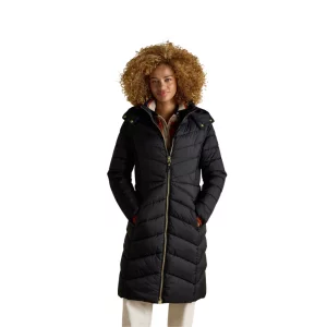 Joules Pembury Black Showerproof Longline Padded Coat with Hood