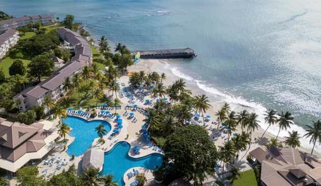 St James from above with pool and beach