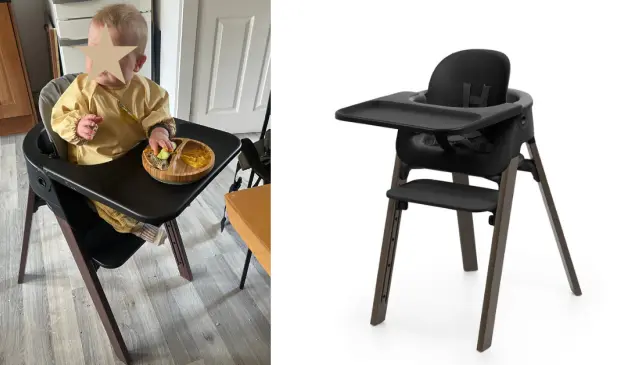 Baby sitting in Stokke Steps Highchair