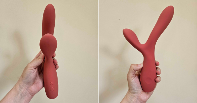 A side by side view of The Smile Makers' The Artist vibrator from the front view and side view