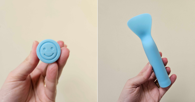 Two photos showing the Smile Makers The French Lover tongue vibrator