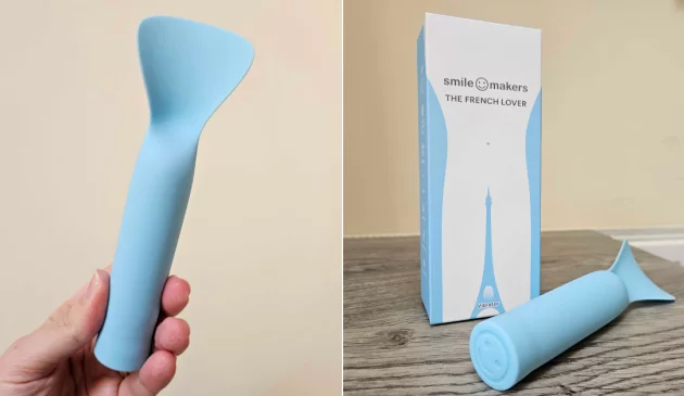 Side by side pictures of Smile Makers' The French Lover tongue vibrator