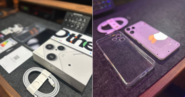 Unboxing the Other Phone second edition with the handset, charging cable, clear case and paperwork laid out, showing what’s included for parents setting up SafetyMode