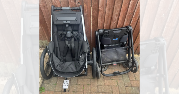 Thule Glide 3 folded next to another smaller pushchair