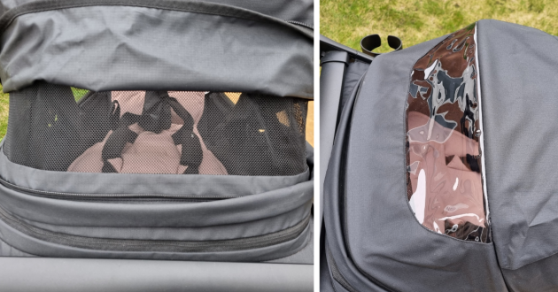Close ups of the Thule Urban Glide 4-Wheel sun canopy