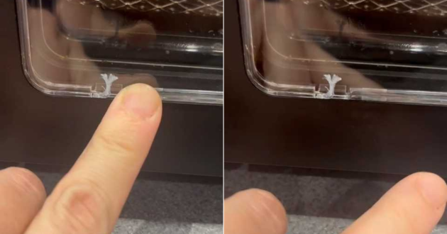 Close-up of small crack on the right-hand viewing window of the Tower Vortx Vizion air fryer