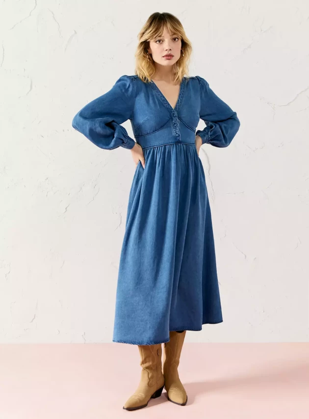 EVERBELLE Tencel Volume Sleeve Midi Dress