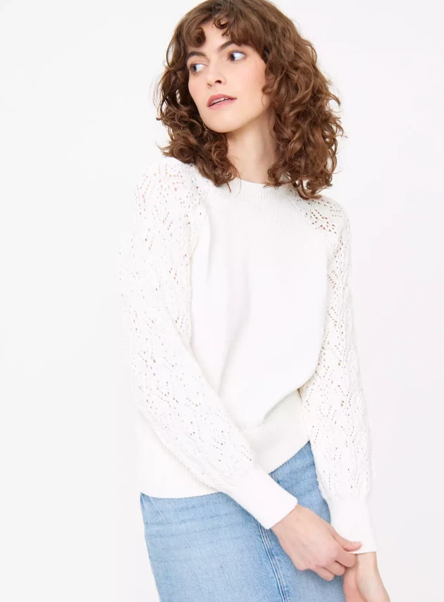 White Lace Sleeve Knitted Jumper