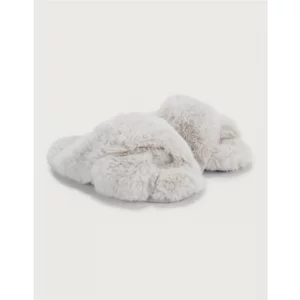 The White Company Faux-Fur Cross Slider Slippers