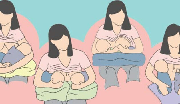 Illustrated sketch of four women breast feeding twins