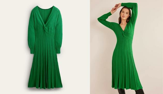 Twist Front Knitted Midi Dress