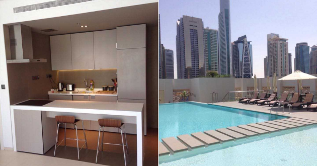 Inside a West Avenue apartment in Dubai and a view of the pool taken by Rebecca Roberts