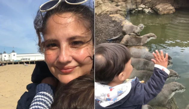 A side by side view of Louisa with her son