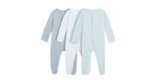 A product image of the F&F Baby 3-Pack Sleepsuits in Blue