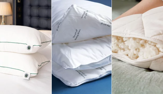 A grid of different types of pillows shown side by side