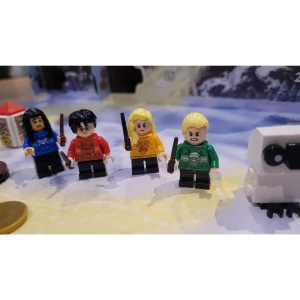LEGO Harry Potter calendar in testing - showing 4 minifigures and mini builds in close up