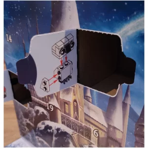 LEGO harry potter advent calendar in testing showing close up of flap with lego instructions