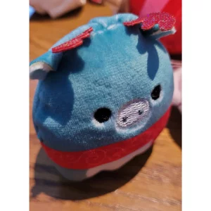 Squishmallow micromallow advent calendar in testing close up of blue reindeer micromallow