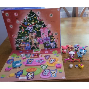 Littlest Pet Shop Holiday Advent Calendar in testing showing the pets and accessories separate to stickers
