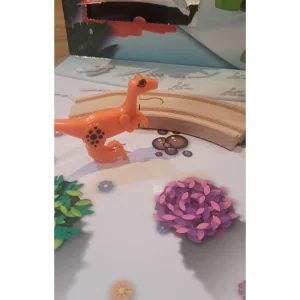 BRIO advent calendar in testing close up of dinosaur and tracks