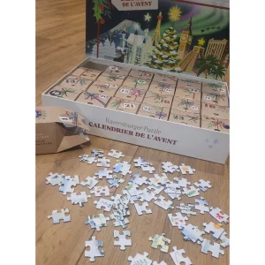 Ravensburger puzzle advent calendar in testing showing first puzzle before construction