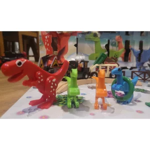 BRIO advent calendar in testing - showing all dinos and train set in background