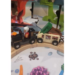BRIO advent calendar in testing showing train set and Santa close up