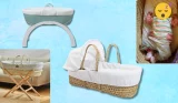 best Moses basket hero image featuring Little Green Sheep, Shnuggle and Clair de Lune real image