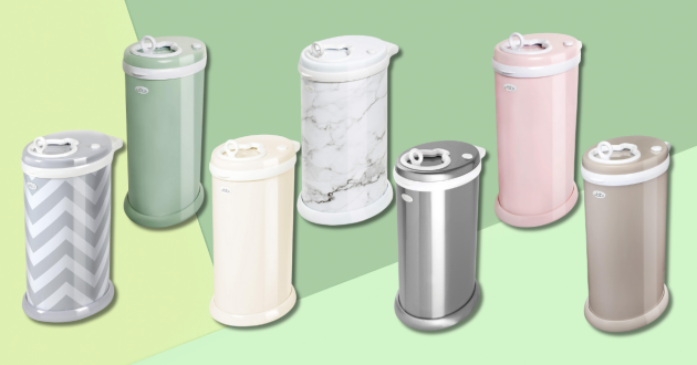 Ubbi nappy bin review image showing multiple colourway choices