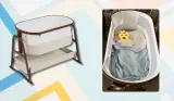 Ickle Bubba Bubba & Me Luxe crib review image showing crib in testing with baby and as standalone